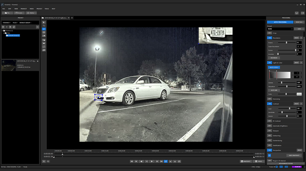 Forensic Pro software interface enhancing video clarity and recovering lost details.
