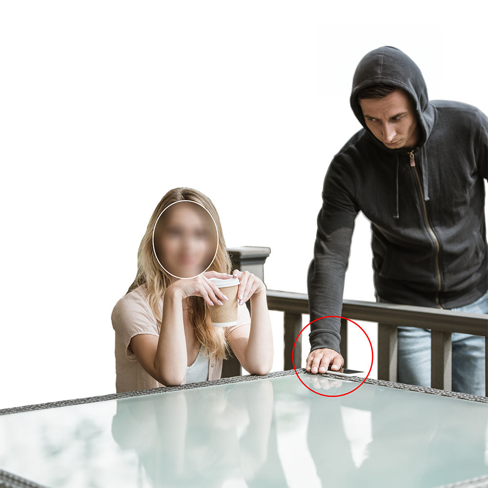 Thief stealing cell phone from distracted woman.