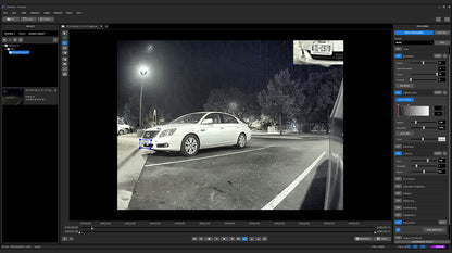 Forensic software interface enhancing video to recover lost details in low-quality footage.