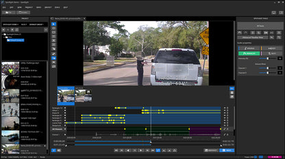 Spotlight software interface redacting audio and visual elements in real-time video editing.