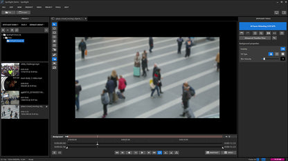 Spotlight Pro video and audio redaction software interface showing automatic face and object tracking.